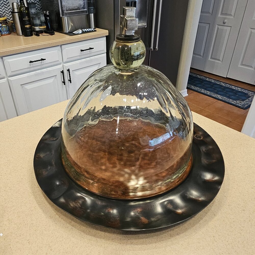 VERY RARE JAN BARBOGLIO HOUSE BLESSING CROSS CLOCHE DOME SERVER TRAY IRON FORGED - Picture 4 of 15